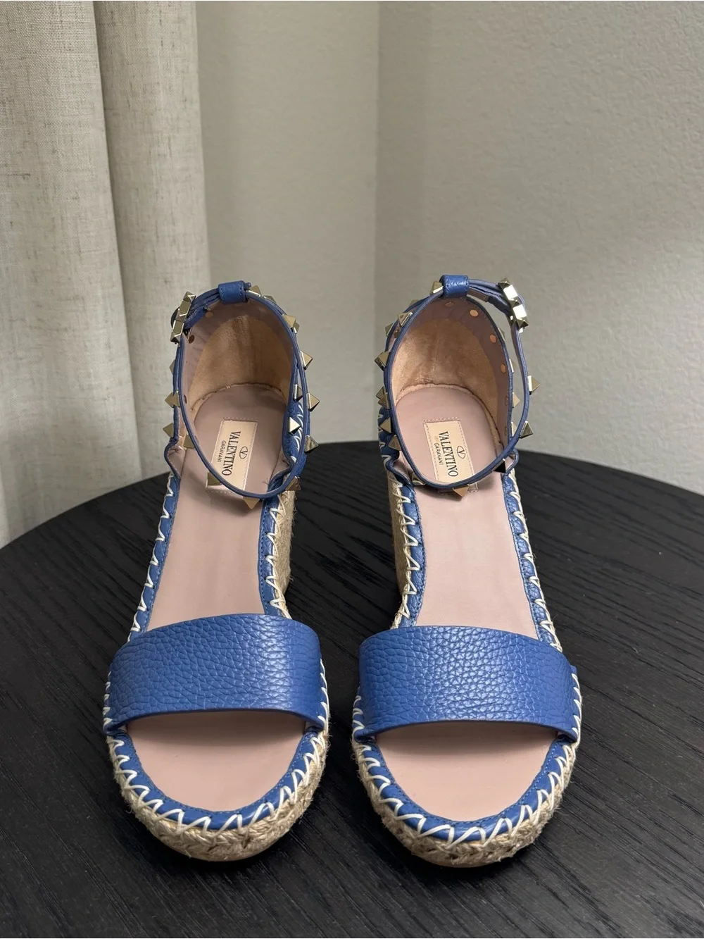 Valentino Garavani Rockstud Espadrille Wedge Sandals Blue 39